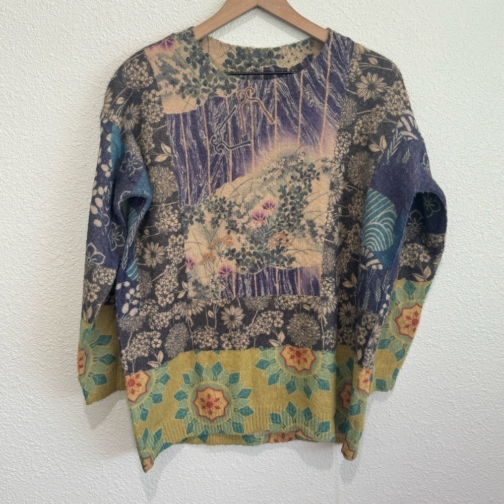 Boho Women's Medium Patchwork Artsy Printed Sweat… - image 1